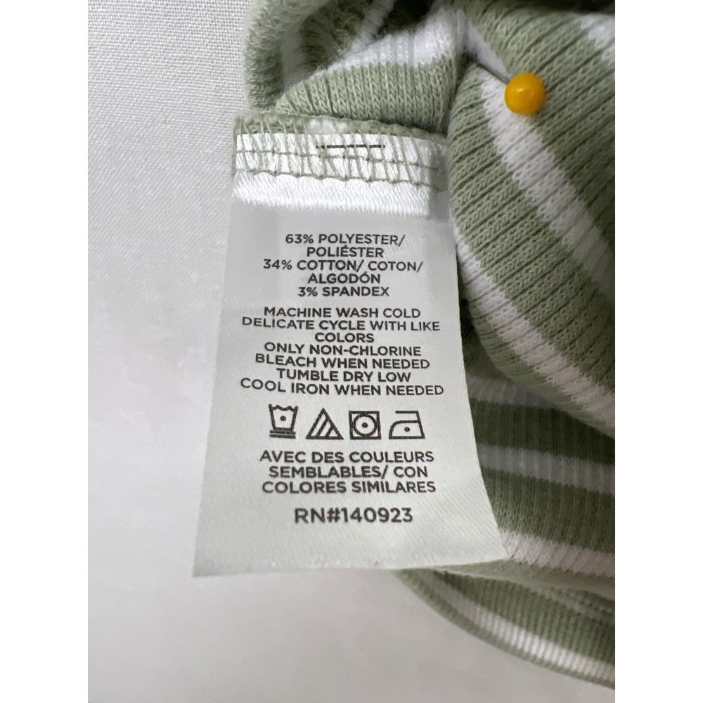 LOFT Cardigan Womens Medium Green White Striped Ribbed Knit Button Front Top - Picture 3 of 8